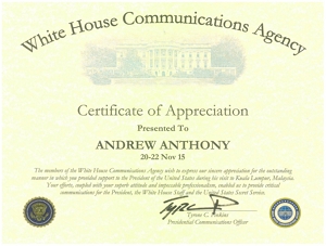 President Obama Visit Certificate Of Appreciate